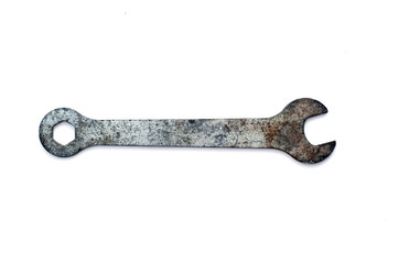 old spanner isolated on white