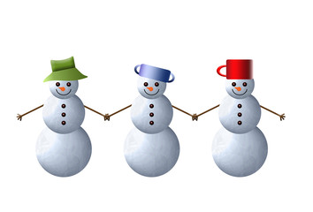 3 marry snowmen - isolated