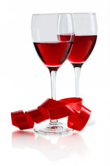 Glass of red wine on a white background and with soft shadow