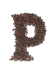 lettera dell'alfabeto fatta con i chicchi di caffe