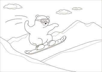 Teddy bear on a snowboard, contours