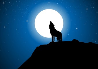 Stock vector of a wolf howling at the full moon © rudall30