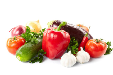 fresh vegetables on the white background