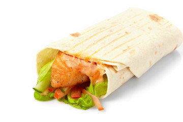 tortilla with fish and vegetables.
