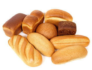 Variety of bread isolated on white