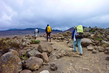 people climbing the Mount Kilimanjaro, the highest mountain in A