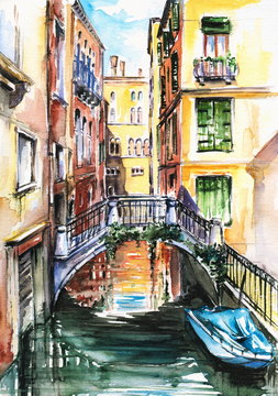 Venice canal-watercolor .