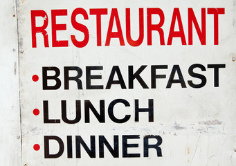 Old Grungy Dirty Metal Restaurant Sign, Breakfast Lunch Dinner