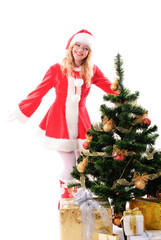 Christmas tree and santa girl