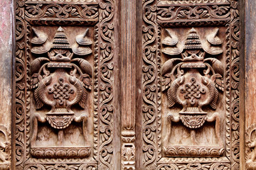 wooden carved door detail, Nepal