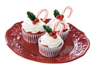 Christmas decorated red velvet cupcakes