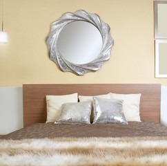 bedroom modern silver mirror fake fur blanket