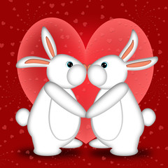 Valentines Day White Bunny Rabbits Kissing