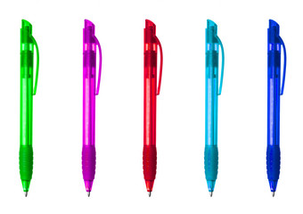 different colors pens isolated on the white