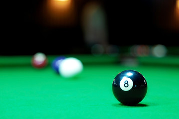 Eight ball on pool table