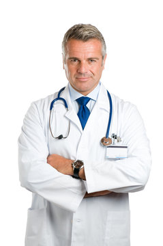 Satisfied smiling mature doctor