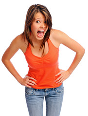 Fototapeta premium Emotional woman yells out loud