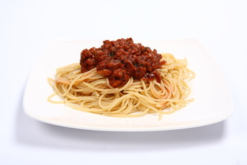 Pasta with bolognese sauce on a plate