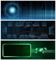 Three technology theme horizontal format vector banners. Eps10