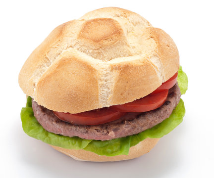 Sandwich con hamburger di manzo, insalata e pomodoro