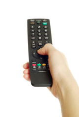 remote control in hand
