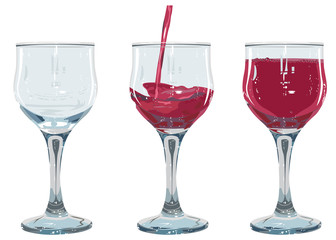 Set glass of red wine. Isolated on white background