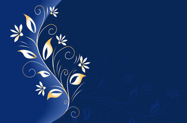 Fototapeta na wymiar Dark blue background with golden floral element.