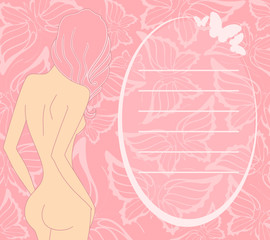 young naked woman on a pink background