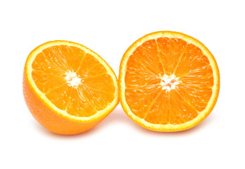 halved orange against white background.