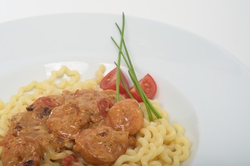 Áusschnitt  - Nudeln an Scampi Tomaten Sahne Sauce