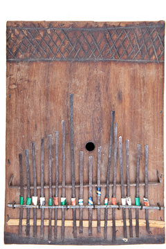 Homemade Wooden Kalimba, African Thumb Piano Isolated Background