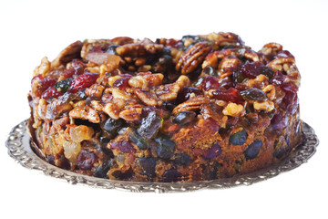 Delicious Fruit and Nut Cake, Isolated, White