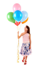 Fototapeta na wymiar Little girl with balloons isolated on white