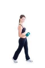 Fototapeta premium Slender Full Body Caucasian Woman Lifting Hand Weight