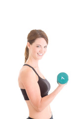 Fototapeta premium Slender Caucasian Woman Working Out Handweight Weight Dumbell