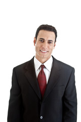 Sincere Smiling Caucasian Businessman Waist Up, White Background