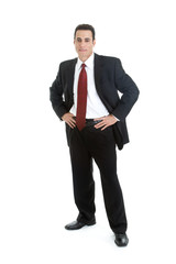 Caucasian Business Man Suit Standing, Full Body, Isolated White