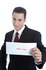 Handsome Caucasian Man Holding Envelope Foreclosed Isolated