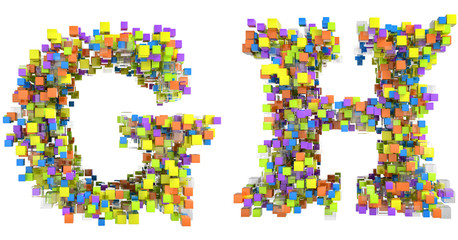 Abstract cubes font G and H letters isolated