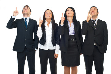 Group of people pointing up