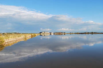 Scenic saltern and water reflections, Cervia, Ravenna, Italy