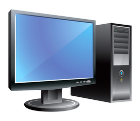 Monitor and computer on white background
