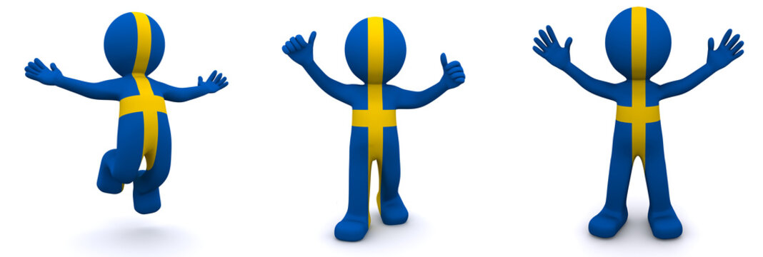 3d character textured with flag of Sweden