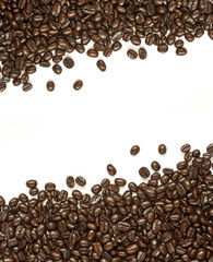 many coffee beans on white background