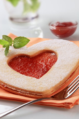 Heart shaped jam biscuit