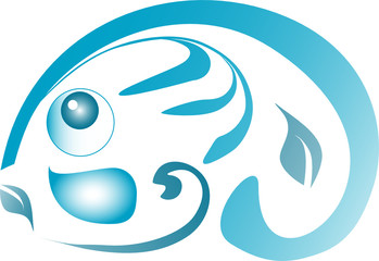 Big blue abstract fish isolated in white