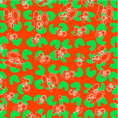 Decorative green floral on abstract red background