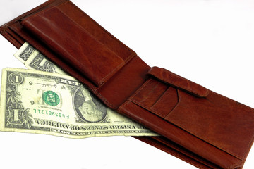 wallet with one dollar bills