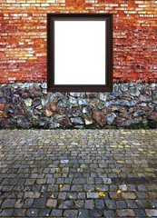 frame and  different building epochs masonry, brickwork and pavi