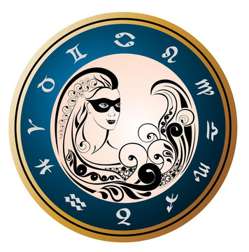 Zodiac Wheel with sign of Virgo.